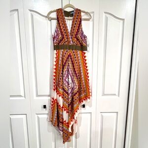 NWT Antonio Melani Lourdes maxi halter asymmetrical dress orange purple size 8